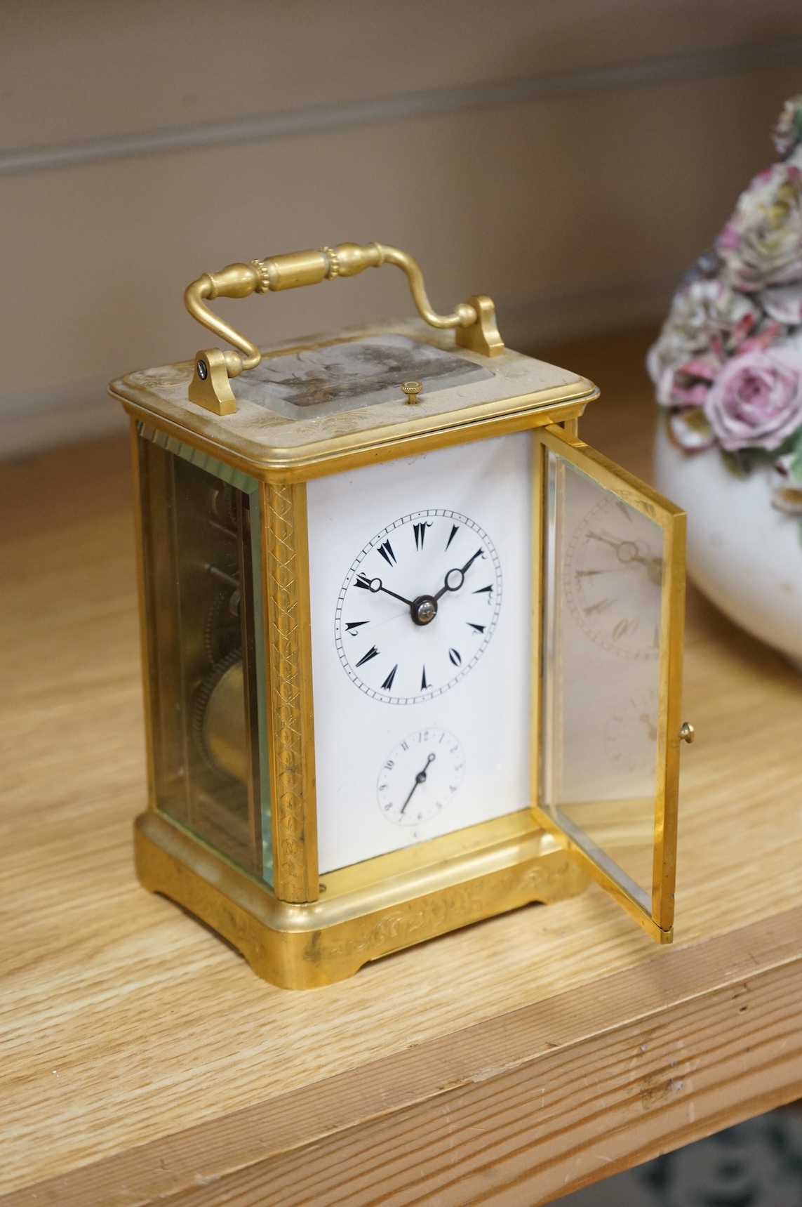 An Arabic market brass repeating carriage timepiece, 16cm